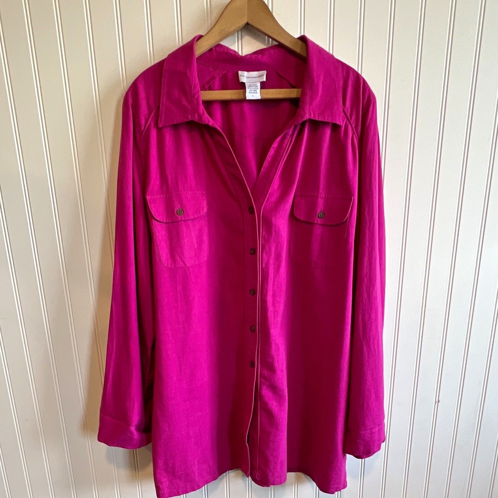 Soft Surroundings Women's Pink Linen Rayon Woven Button-Up Collared XL
